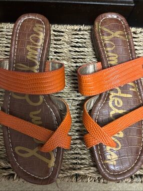 Sam Edelman Orange Croc-Embossed Slide Sandals